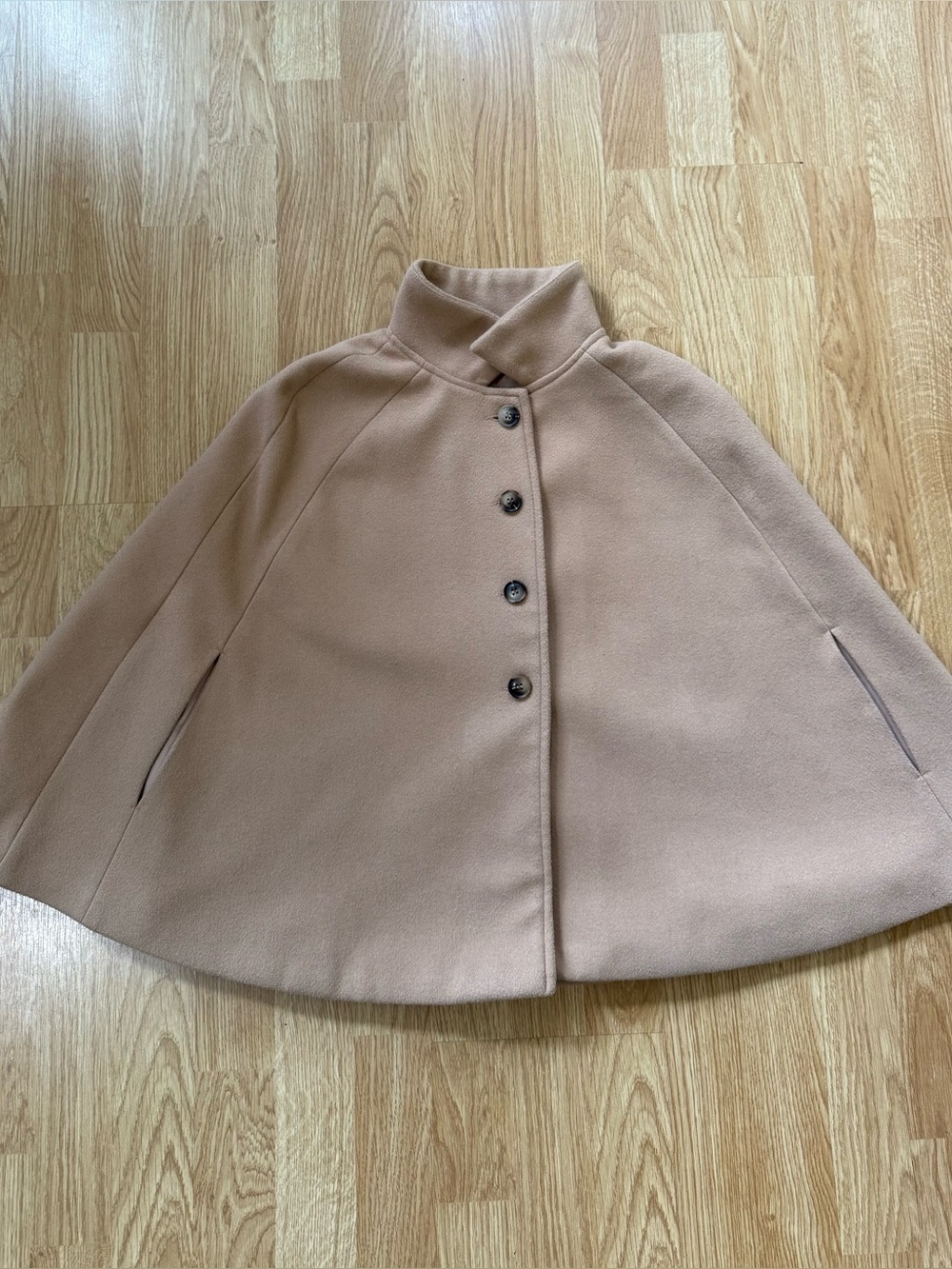 Girls Camel Cape Coat with Stand Collar - Size 11-12